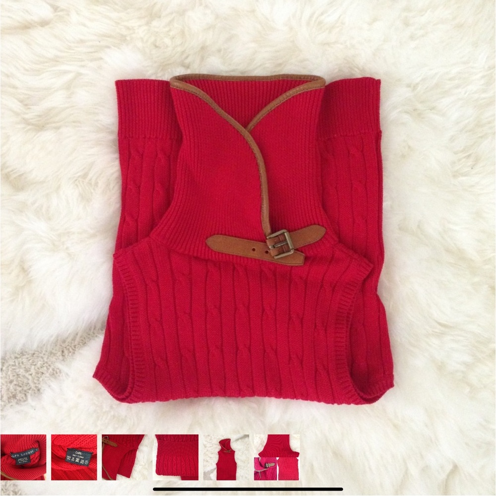 Ralph Lauren Blue Label Red Knit 100% Cotton Turtleneck Sleeveless Sweater - Picture 2 of 7